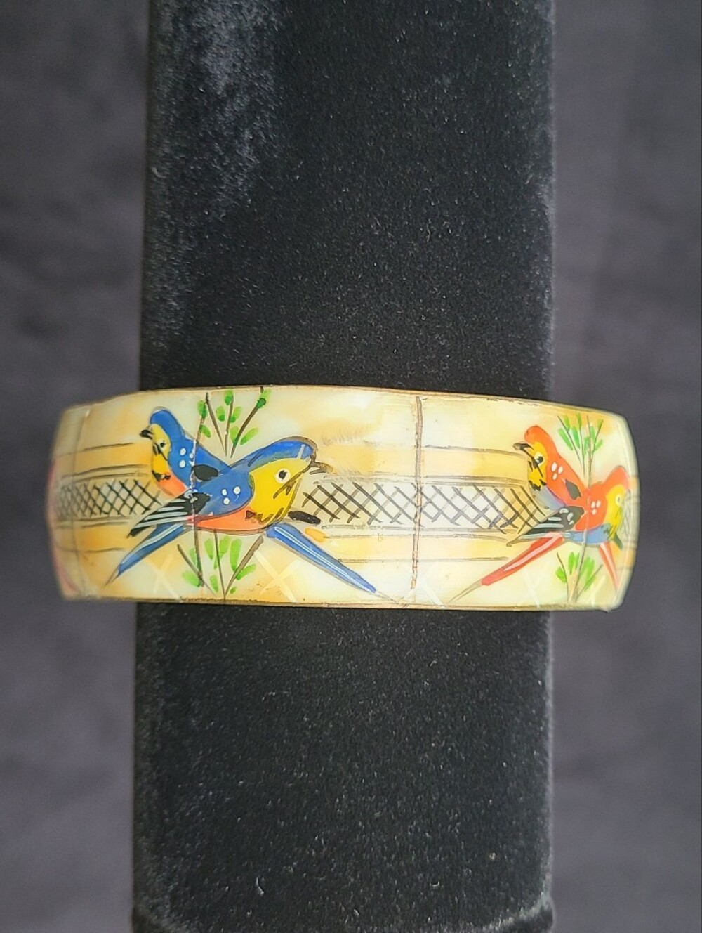 Brass Mother Of Pearl Hand Painted Vintage Bangle